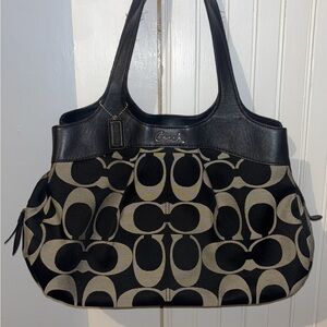 Coach Signature Black and Tan Shoulder Bag with Iconic Design